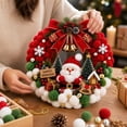thumbnail image 6 of Santa Pom Pom Christmas Wreath, Traditional Christmas Front Door Wreath, Velvet Bow & Golden Bells, Indoor Winter Seasonal Home Decoration, 6 of 6