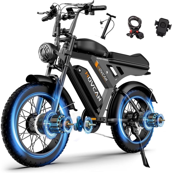 Movcan V30PROMAX Electric Bike for Adults, Dual 750W Motor 28MPH, 48V 40Ah Dual Battery, 20" Fat Tire, Hydraulic Disc Brakes, Full Suspension, UL2849