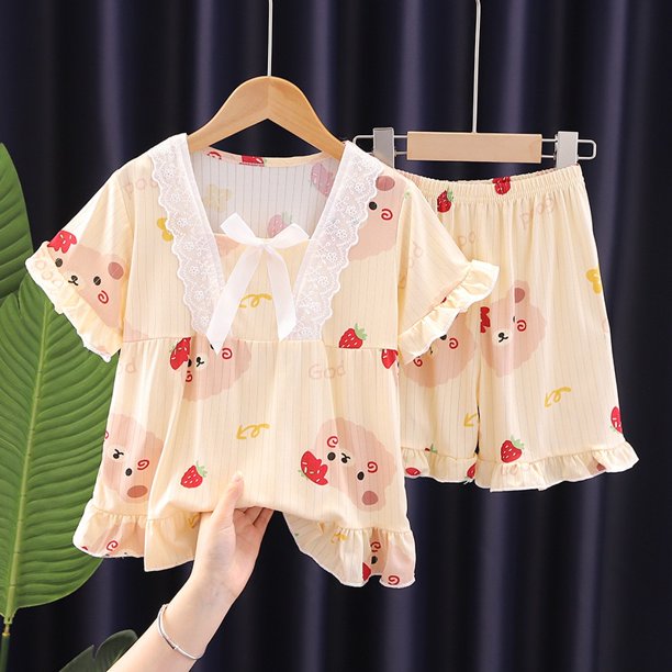 Pikachu-Conjuntos de pijamas de dibujos animados para niñas, ropa de dormir de manga corta Kawaii, pantalones cortos, Jersey, ropa de casa, Verano qym unisex