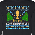 thumbnail image 4 of Inktastic Happy Chrismukkah Sweater Style with Menorah and Trees Long Sleeve T-Shirt, 4 of 5