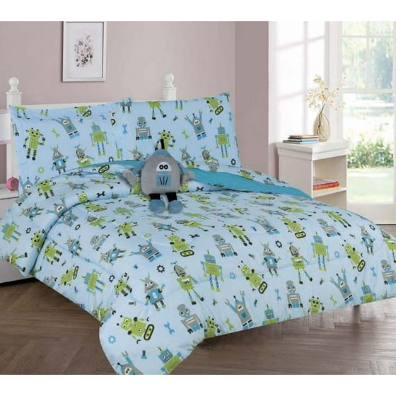 Twin Robot Boys Bedding Set Beautiful Microfiber Comforter With Twin Robot Boys Bedding Set Beautiful Microfiber Comforter With Furry Friend And Sheet 6 Piece Kids Bed In A Bag Com