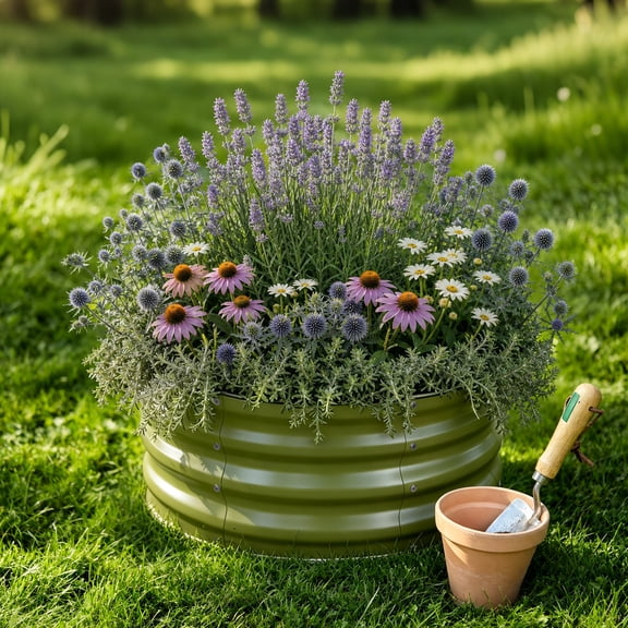 23.6in Round Green Metal Raised Garden Bed – 0.4mm Thick Galvanized Planter Box, Open Bottom for Vegetables Flowers Herbs Outdoor