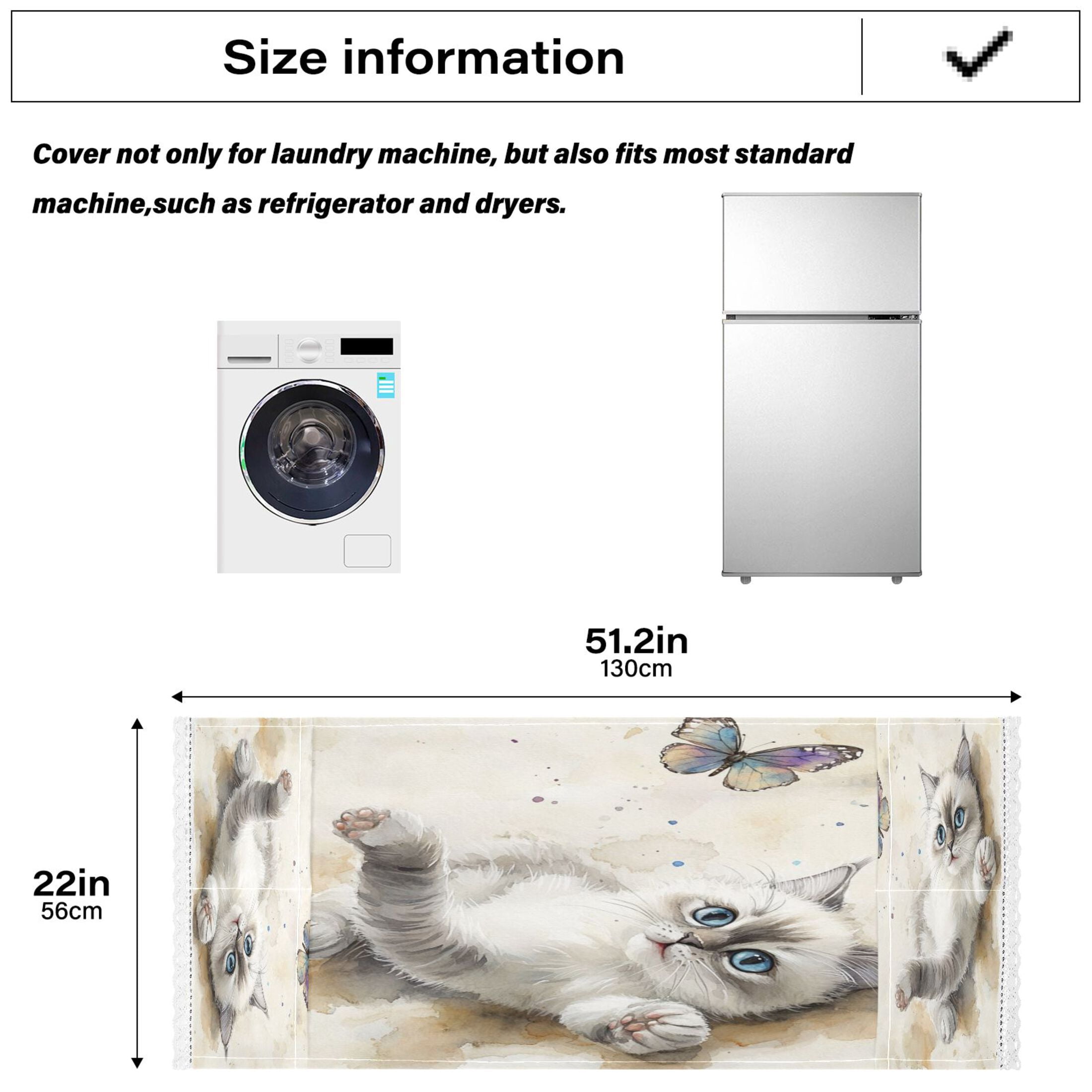 WOBOGO Cat with Colorful Butterfly Washing Machine Cloth Dryer Refrigerator Top Cover Protective Non-Slip Mat For Kitchen Laundry