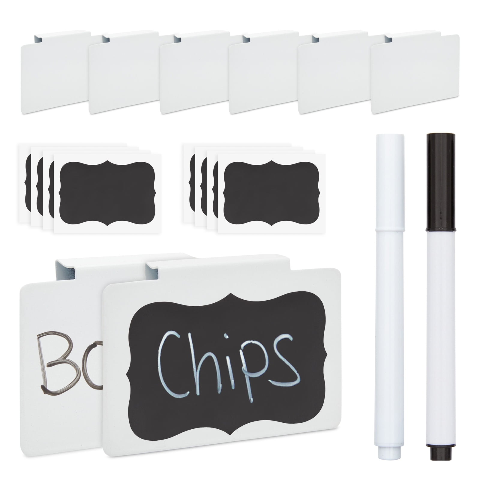 8 Pack Metal Steel Bin Labels Clip On for Storage, Basket Tag Holders with Markers for Home Decor, Organization, 18 Pieces