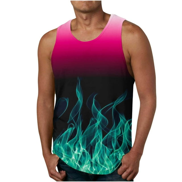 IROINID Débardeurs Sans Manches pour Hommes, Mode Décontractée Impression Dégradée Pull Col Rond Débardeurs de Sport