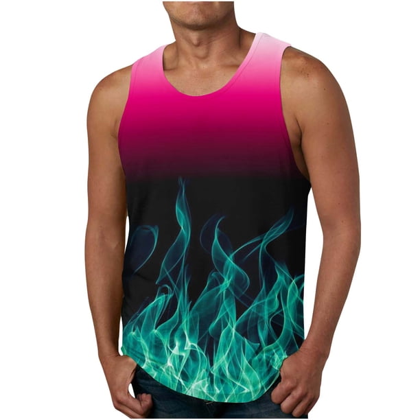 Hombres Casual Gradación Impresión Suéter Cuello Redondo Tanque Deportivo