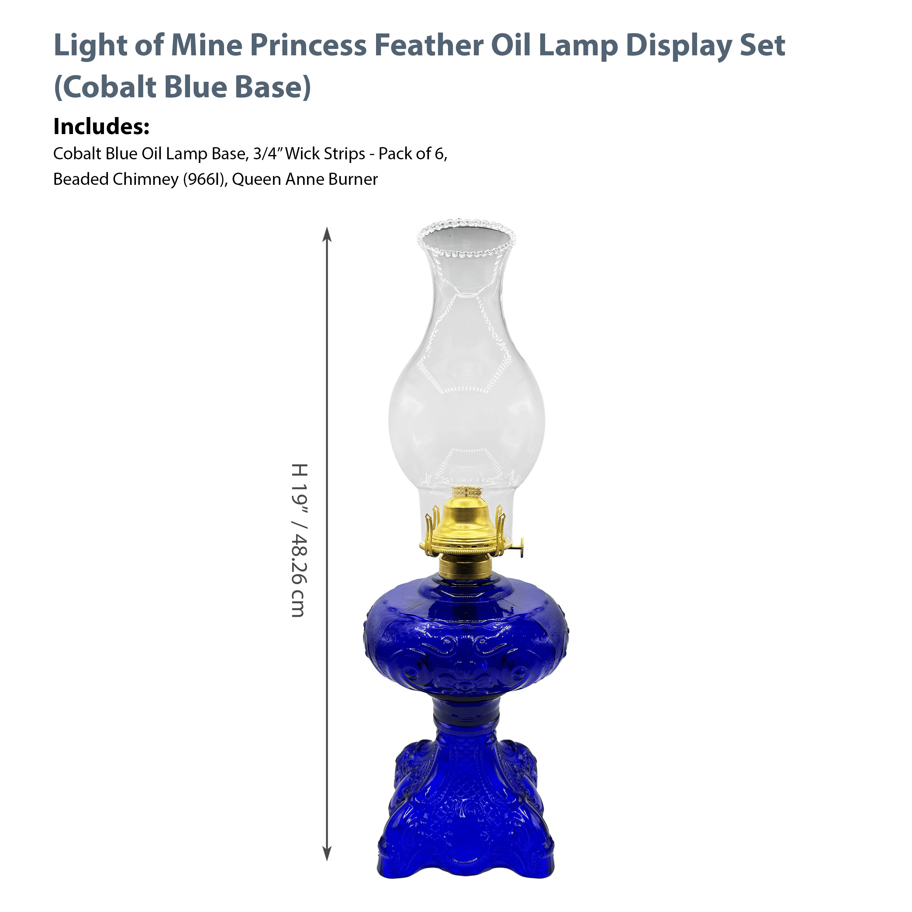 Light Of Mine Princess Feather Oil Lamp Ornate Decorative Antique Pedestal Style Glass Oil Hurricane Lamp Clear with 3/4" Wick roll (Cobalt Blue)