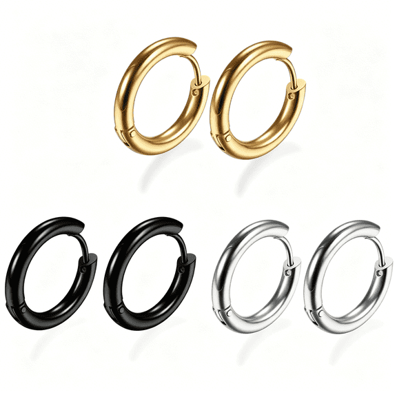 DESIGNICE 316L Surgical Stainless Steel Huggie Hoop Earrings 6mm Hypoallergenic Earrings Hoop Cartilage Helix Lobes Hinged Sleeper Earrings For Men Women(A05:6mm Gold Silver Black(6Pcs))