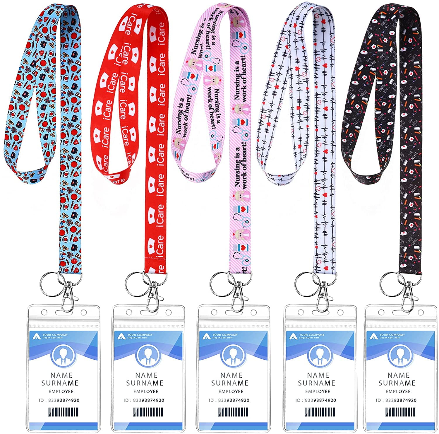 5 Pieces Nurse Lanyard Keychain Safety Id Card Neck Lanyard Cute Key