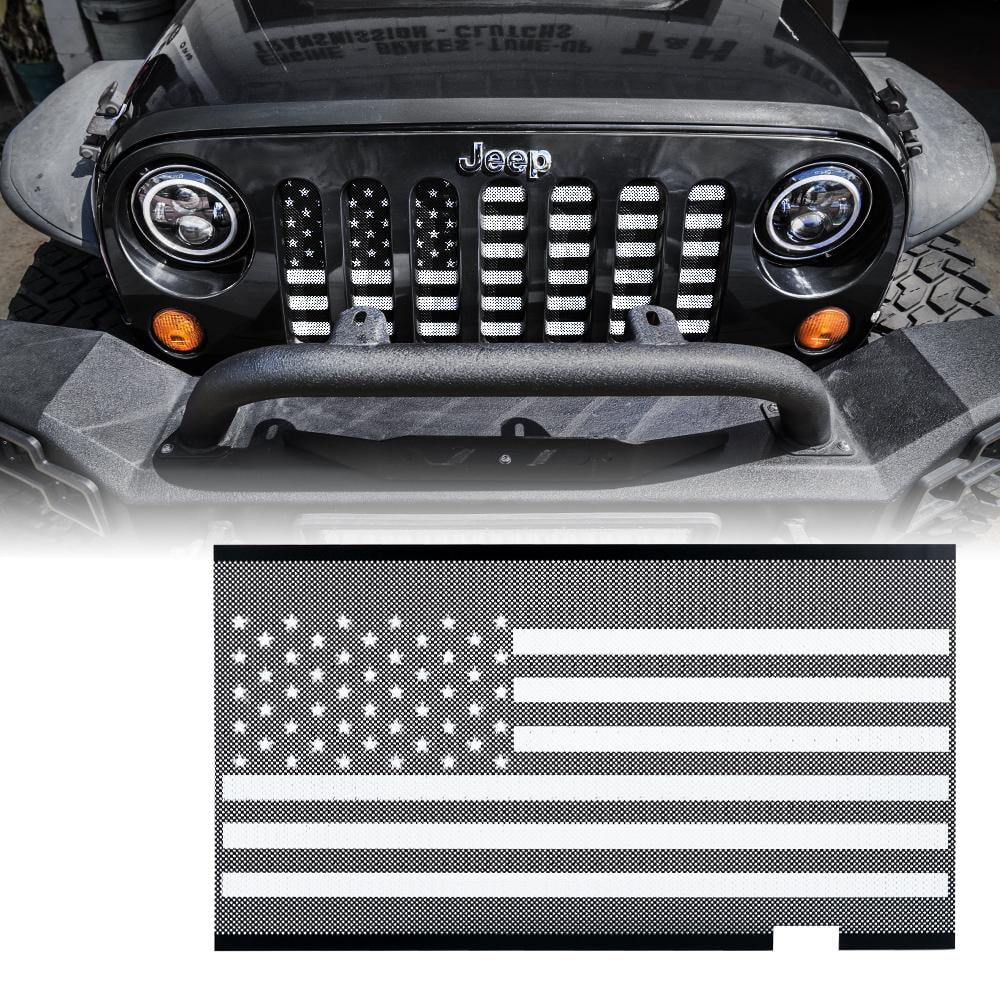 Xprite Mesh Grille Insert with Black & White Flag For JK 2007-2018 Jeep  Wrangler Stock Grille 