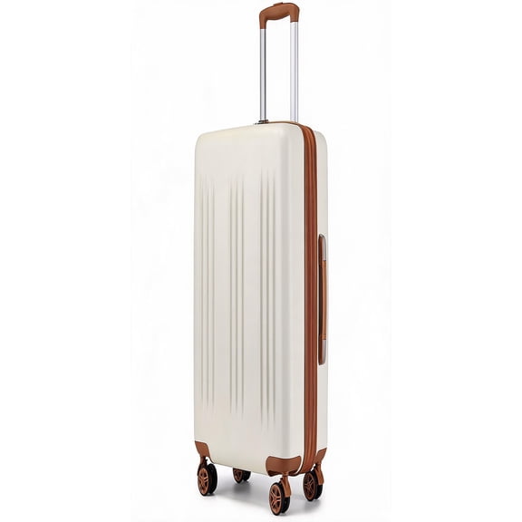 24 Inch Expandable Medium Checked Luggage with Spinner Wheels TSA Lock Cream White Hard Shell Suitcase