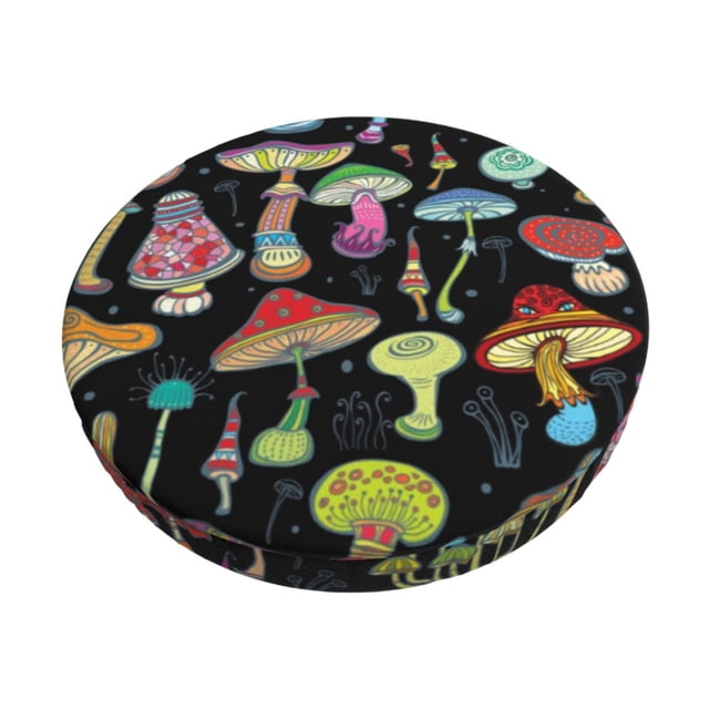 Easygdp Bright Mushrooms Print Easy To Install Bar Stool Covers&Stool Covers Round&Elastic Stool Cover, Barstool Covers,Washable&Bottom With Elastic Edge-13 inch
