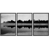 IDEA4WALL Framed Canvas Wall Art Forest with Lake Reflection Landscape Wilderness Watercolor Minimalism Modern Relax/Calm Black and White for Living Room, Bedroom, Office