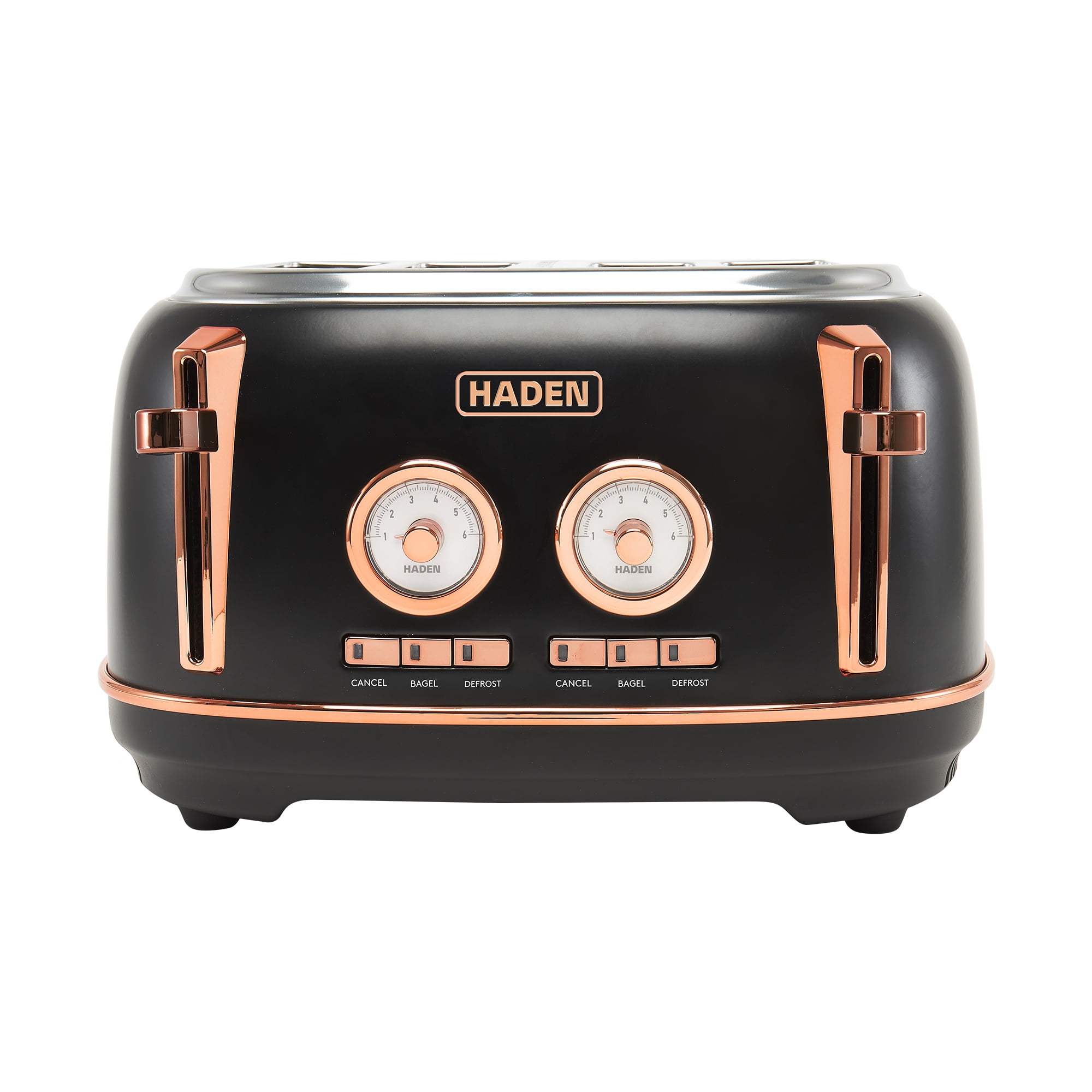 Open Box Haden Dorset 4 Slice Wide Slot Steel Toaster w/ Tray, Black/Copper