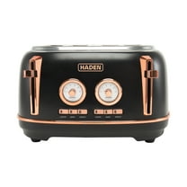 Haden Dorset 4-Slice Wide Slot Stainless Steel Toaster, Black / Copper - 75083
