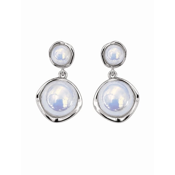 Attractive Sister - Women’s Round Double Drop Earrings with Iridescent White Bead Detail, Stylish Fashion Accessories for Party & Festive Wear