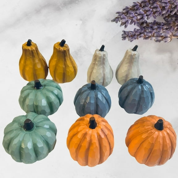 10 Counts Resin Faux Wood Pumpkins - Harvest Fall Decor; Home Decor; Thanksgiving Decor