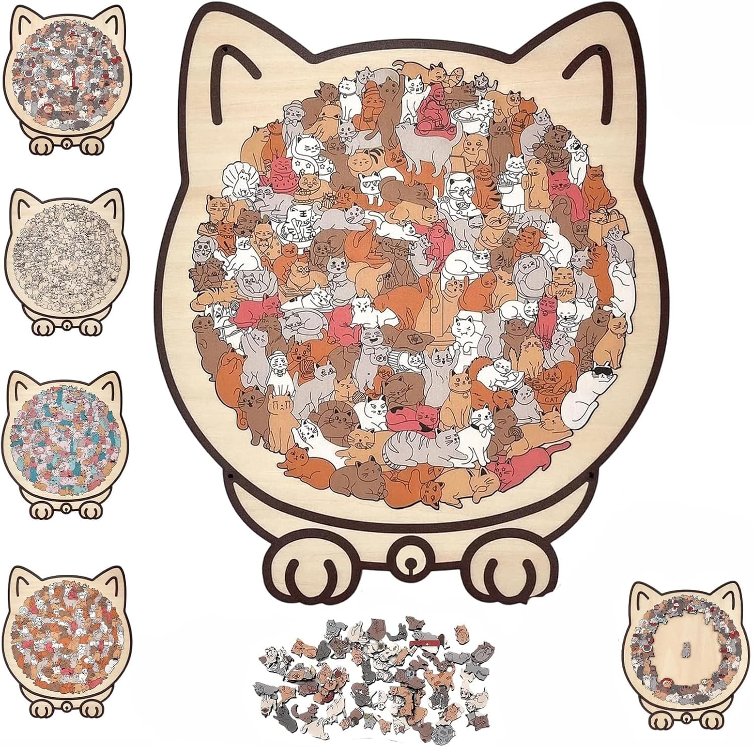 New Moderobot 135-Piece Colored Cat Shaped Wooden Jigsaw Puzzle