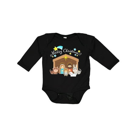 

Inktastic Merry Christmas Cute Nativity Scene Gift Baby Boy or Baby Girl Long Sleeve Bodysuit