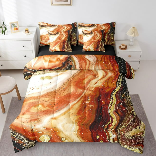 YST Marble Comforter Set, 7-Piece, Modern Abstract, Full, Stone Pattern, Watercolor, Foil Print