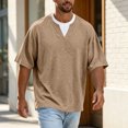 thumbnail image 4 of Fanshiluo Men's V Neck Drop Shoulder Short Sleeve T-Shirt, Fake Two-Piece Loose Casual Top,Size:XXXXL,Big and Tall Men, 4 of 7