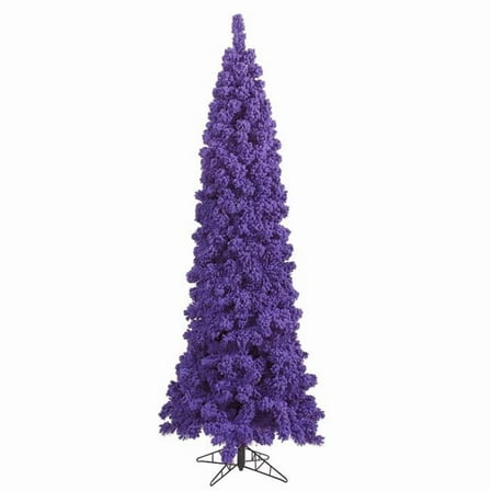 Vickerman 7.5' Flocked Purple Slim Fir Artificial Christmas Tree, Purple Dura-lit lights.