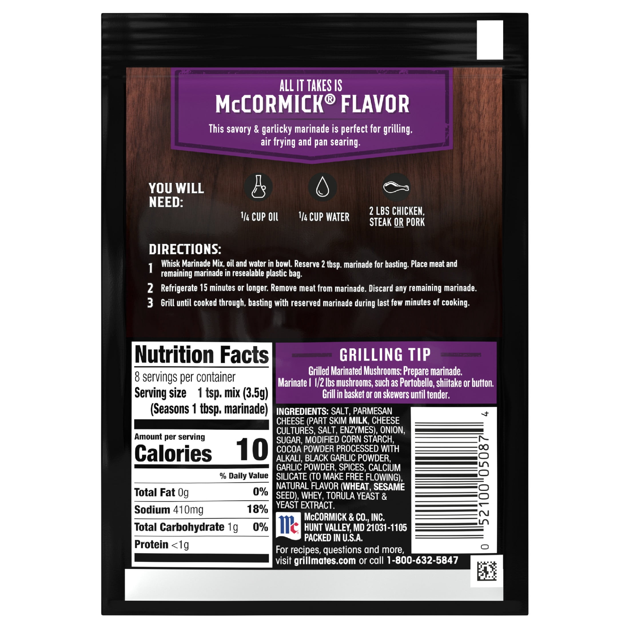 (7 pack) McCormick GRILL MATES Black Garlic Parmesan Marinade Mix, 1.0 oz Packet