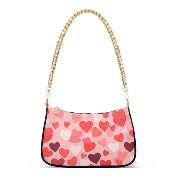 Womens Chain Shoulder Bag Hearts Classic Tote Handbags Fashion Clutch Hobo Purse with Zipper for Travel Casual