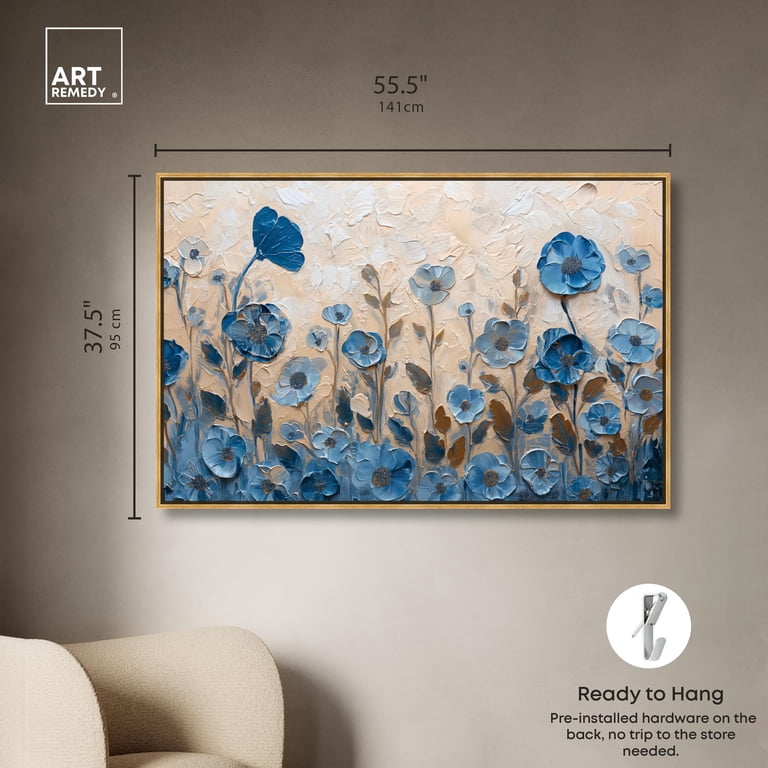 Cerulean Blue Flowers I Canvas Blue Floral Art by Art Remedy, Gold