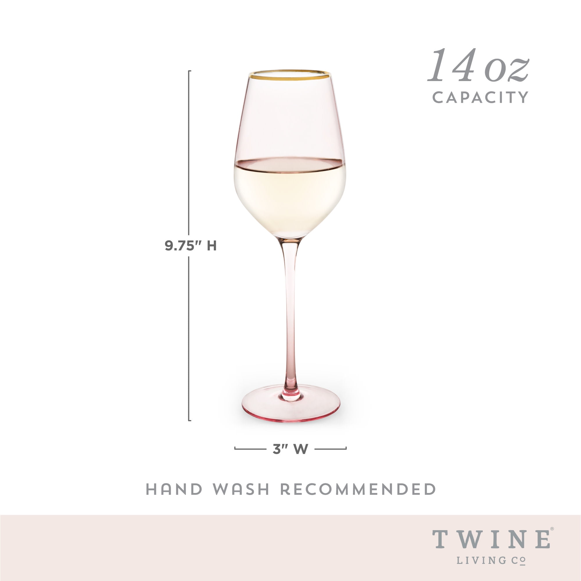 Twine Rose White Wine Glasses for Holiday, Birthday Gifts, Set of 2 14 oz
