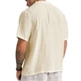thumbnail image 2 of Hanerdun Men Casual Button Down Shirt Solid Blouse Male Short Sleeve Top Beige 2XL, 2 of 5