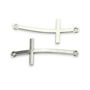 LolliBeads  Slim Sideways Cross Silver Tone Curved Bracelet Connector Bar Link - 20 Pcs