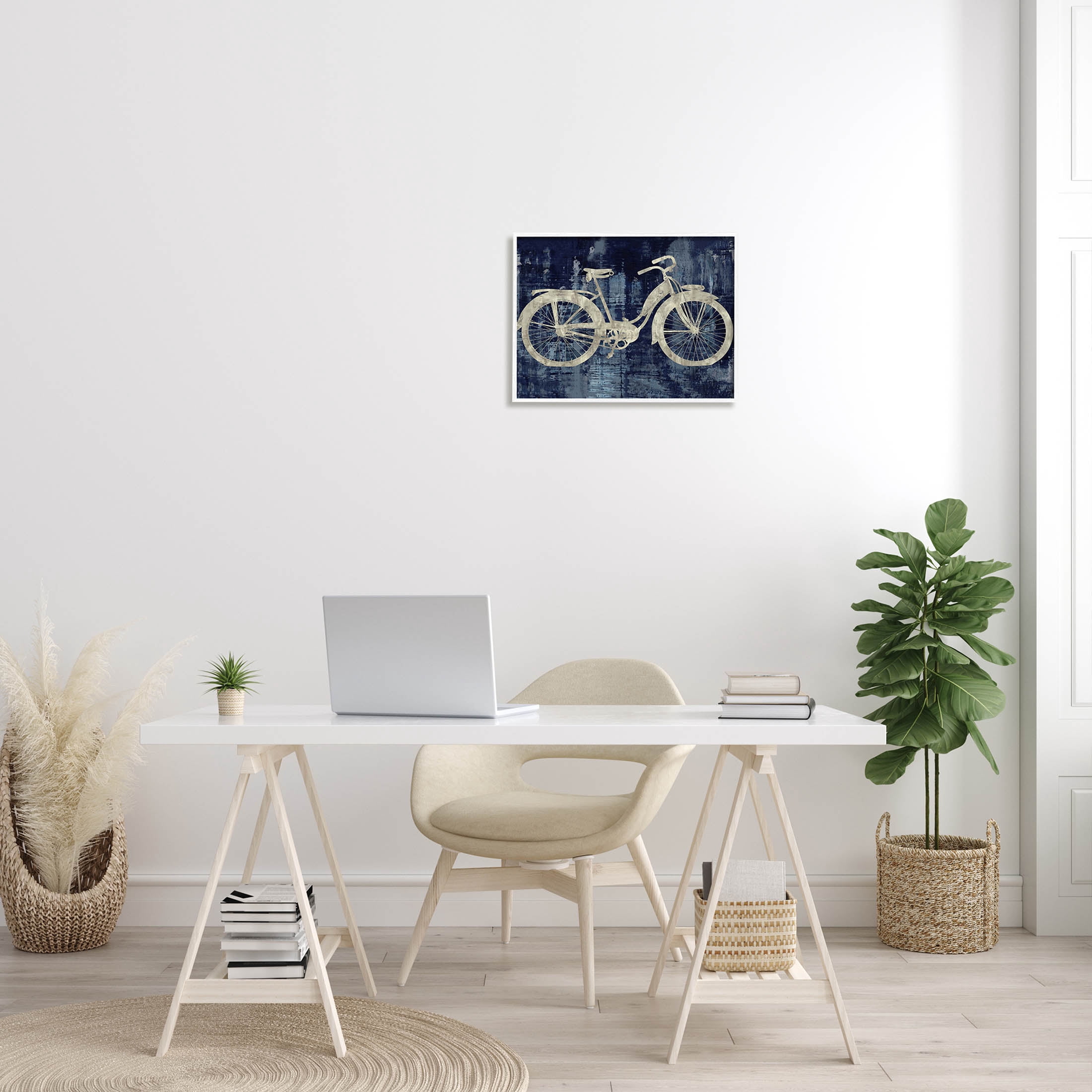 Rustic Bicycle Brushed Silhouette Transportation Graphic Art White Framed Art Print Wall Art