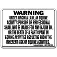 thumbnail image 1 of SignMission WS-D-1218-Virginia 12 x 18 in. Virginia - Activity Liability Warning Statute Horse Farm Barn Stable Equine Plastic Sign, 1 of 1