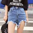 thumbnail image 3 of Denim Shorts Retro All-match High Waist Hem Ripped Short Jeans Cutoff Shorts for Women, 3 of 7