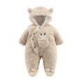 thumbnail image 2 of Hicidod Toddler Romper Cute Bear Ears Hooded Infant Snowsuit Outfit Girls Boys Solid Fleece Winter Warm Footed Jumpsuit, 2 of 3