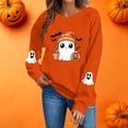 thumbnail image 2 of Women's Halloween Sweatshirt Cute Ghost Print Long Sleeve Crew Neck Relaxed Fit Casual Pullover Fall Holiday Party Tops 2026, 2 of 7