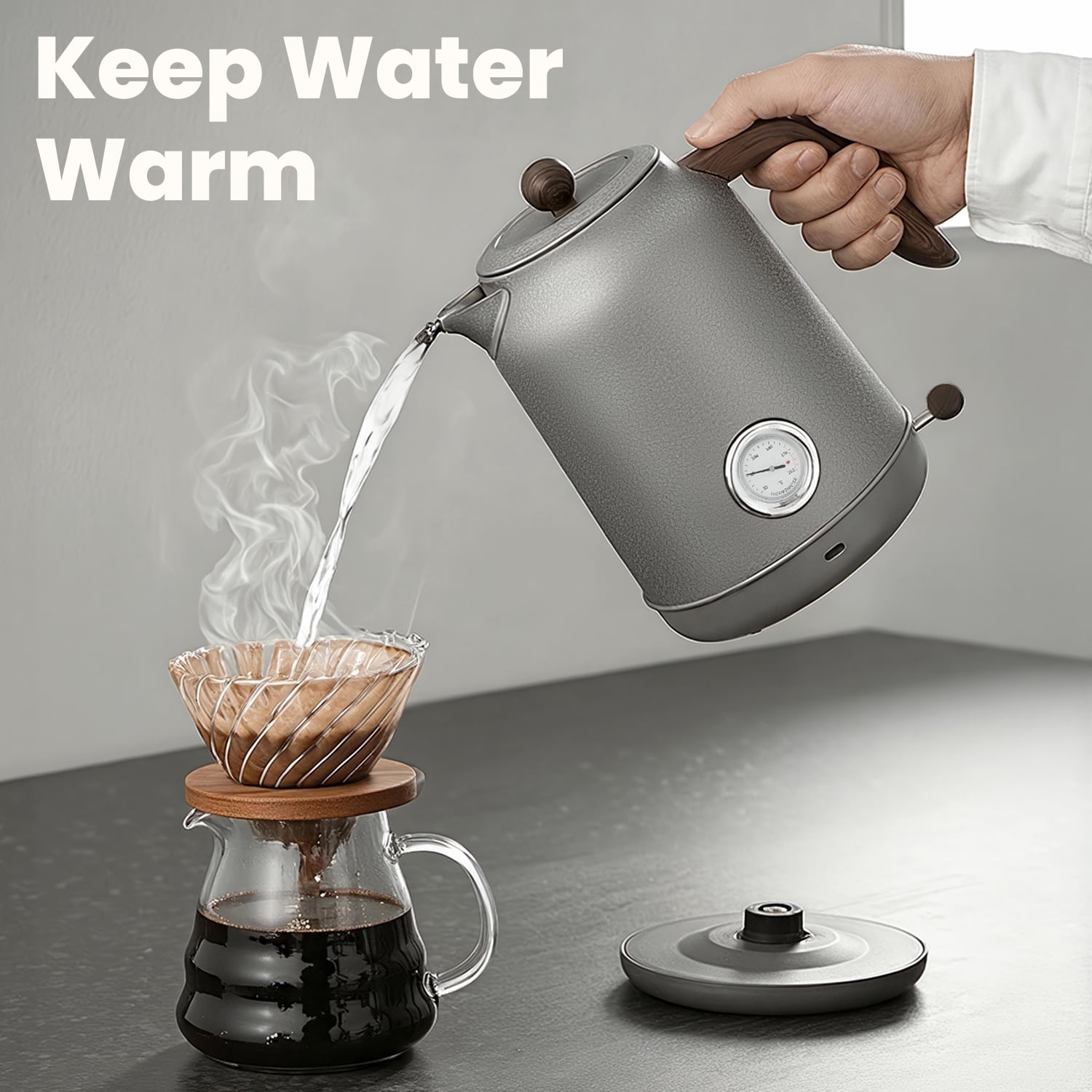 ICYBER BOOM 1.8L Titanium Electric Kettle, 1200W with Temp Gauge & 4 Presets, Auto Shut-off & Boil-Dry Protection, Cordless, Black