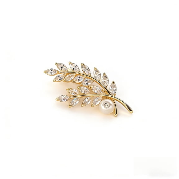 Gold Crystal Flower Leaf Brooch for Women | Elegant Rhinestone Pearl Floral Pin | Fashion Jewelry Accessories | Gift for Women