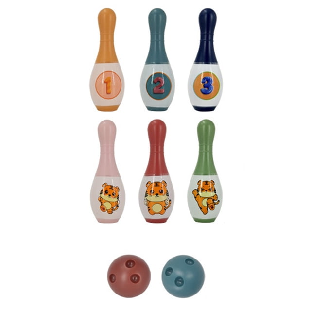 Green Bowling Game For Children Indoor Interactive Family Toy With 6 Pins And 2 Balls