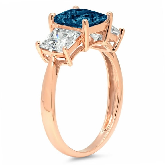 2.5 ct Princess Cut Natural London Blue Topaz Three-Stone Engagement Ring for Women in 18K Rose Gold