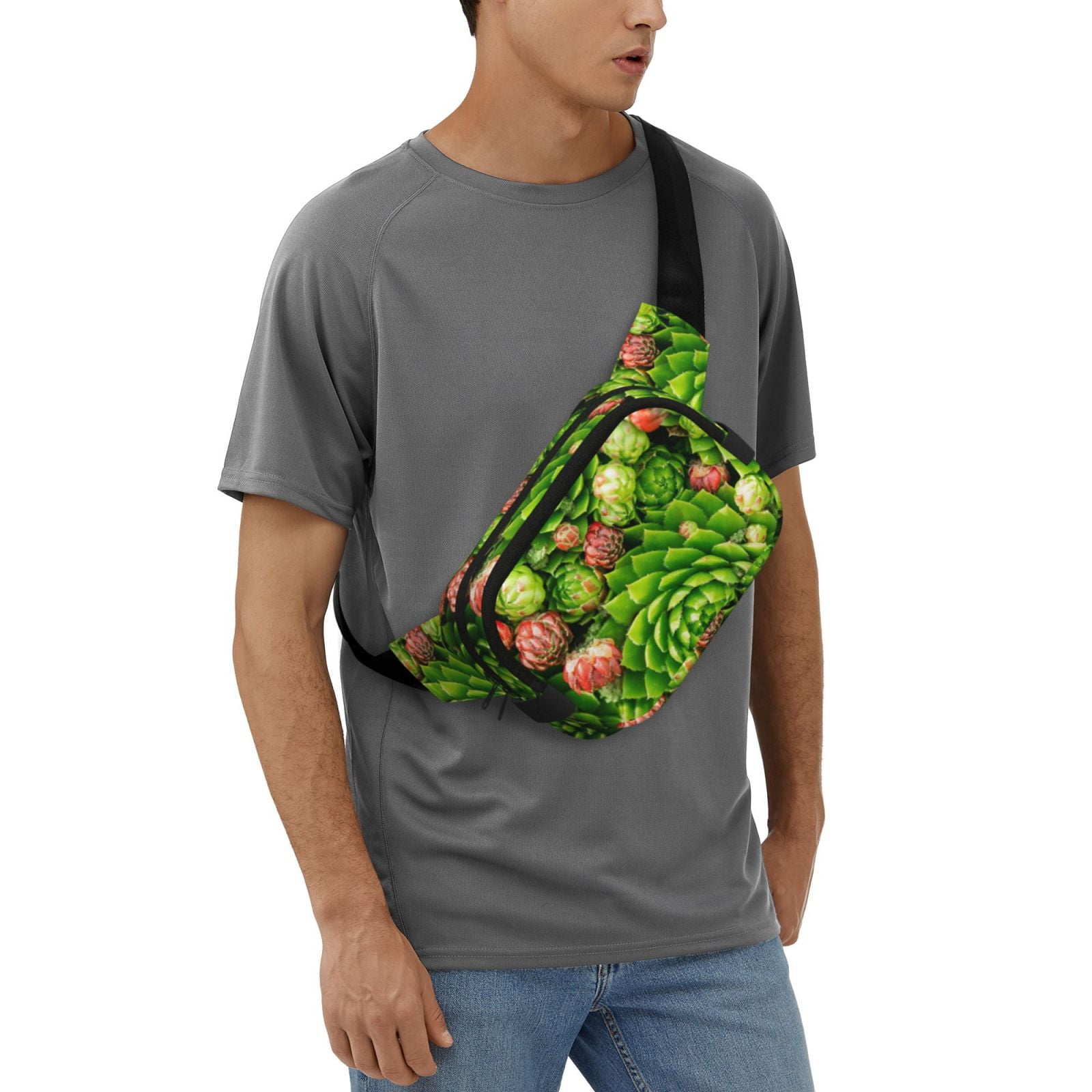 Picia Cactus And Succulents Print Square Double-Layer Waist Bag Mini Adjustable Waist Belt Bag Exercise Running Travel Hiking