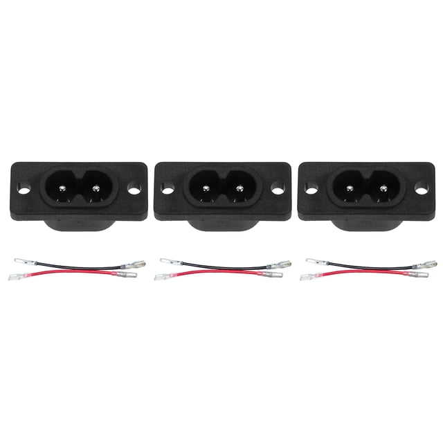 C8 Panel Mount Plug Adapter AC 250V 2.5A 2P IEC Plug Power Straight W 2 Wire 3 Pcs