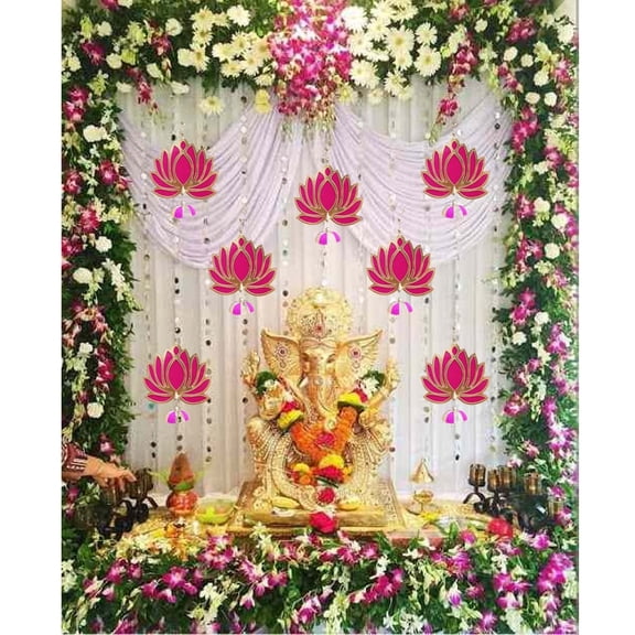 Indian store01 Wall Decor, Handmade Lotus Jhumki Style Hanging Pink, 6 Count