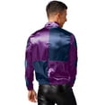 thumbnail image 2 of TiaoBug Mens Horse Racer Costume Satin Jackets Contrast Checkerboard Outerwear Halloween Party Fancy Dress Purple&Navy Blue XL, 2 of 7