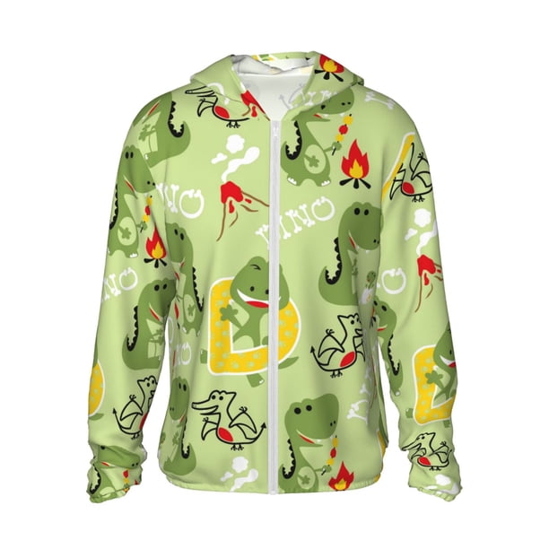 Fotbe Cute Dinosaurs Cartoon Chaqueta con Protección Solar UPF 50+ para Hombre y Mujer, Camisa con Capucha y Bolsillos-XX-Large