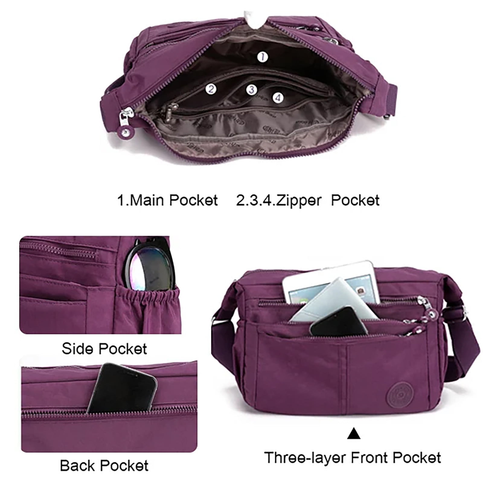 Women's Waterproof Nylon Casual Crossbody Bags Large Capacity Messenger Shoulder Bags with Multi Pocket