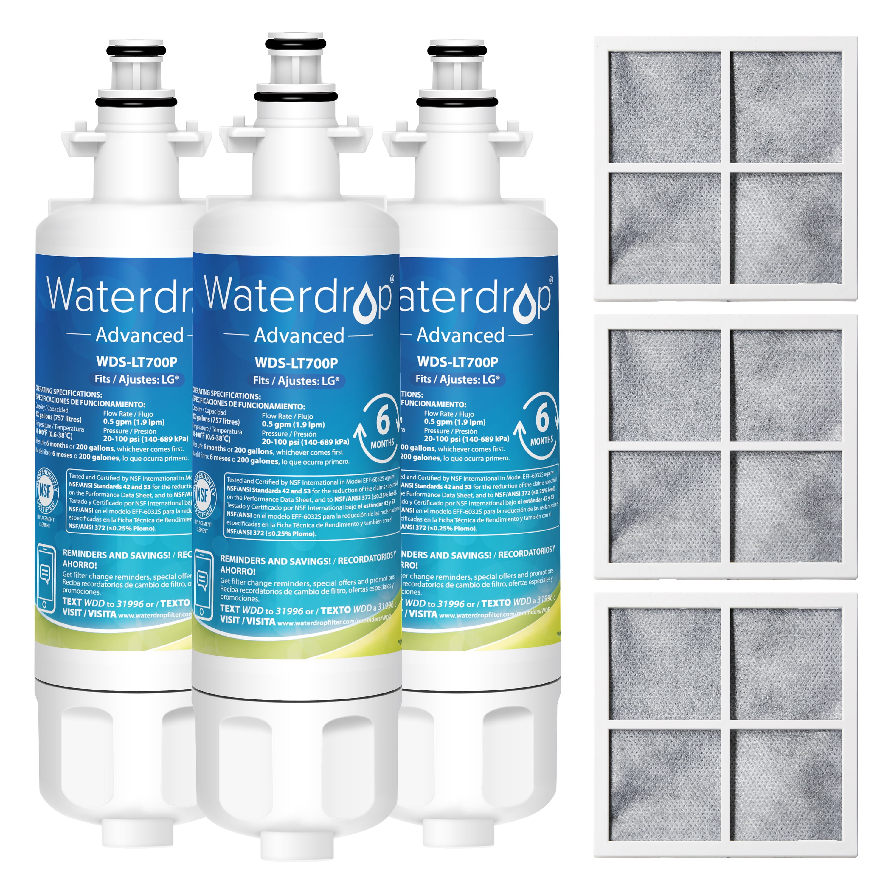 Waterdrop LT700P Refrigerator Water Filter and Air Filter, Compatible