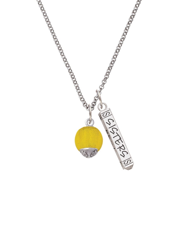 Delight Jewelry 12mm Goldtone Roller Spinner with Silvertone Lining Glass Spinner Silvertone Sisters Best Friends Forever Bar Charm Necklace, 23"