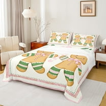 jejeloiu Cartoon Bear Biscuit Queen Sheet Sets,Sweet Christmas Dessert Flat Sheet,Pink White Khaki Queen Fitted Sheet For Teens,Ultra Soft Home Decor,4pcs